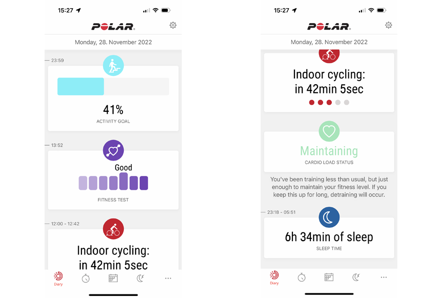 Man sieht die Polar Flow App.